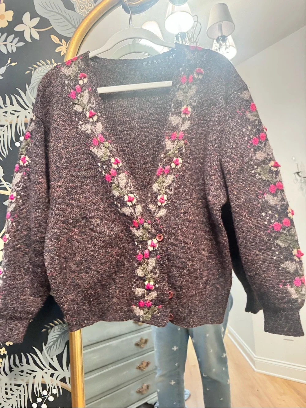 COMPONENTS by Susan Bristol Hand Embroidered Cardigan 100% WOOL
